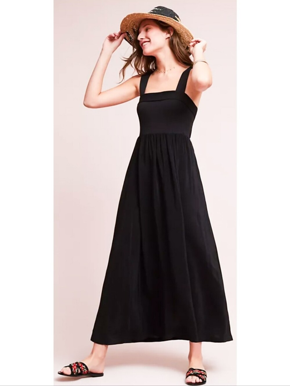 Anthropologie Maeve Maxi Dress Open Back Tie Long Boho Sundress Square Neck Boho